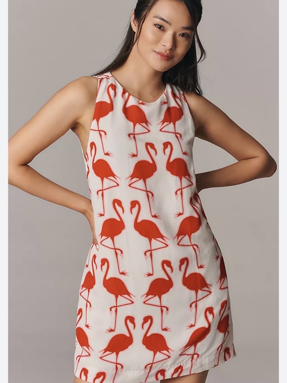 Maeve White Mini Dress with Coral Flamingo Print - NWOT - Picture 2 of 5